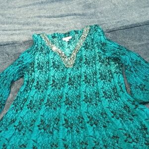 Fashion Bug Teal Sequin V-Neck Tunic